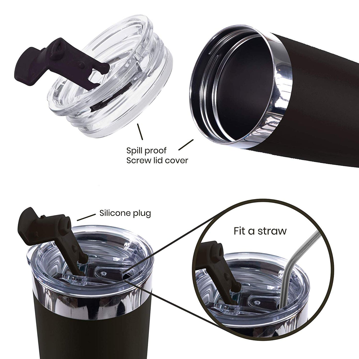 DRINCO®  20oz Insulated Tumbler w/Spill Proof Lid, 2 Straws(Black)