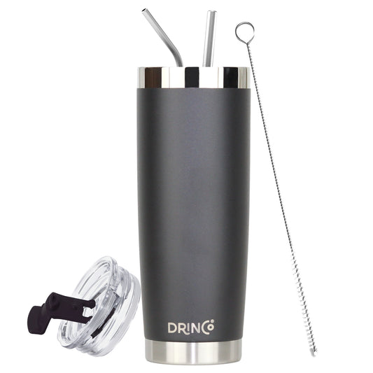 DRINCO®  20oz Insulated Tumbler w/Spill Proof Lid, 2 Straws(Black)