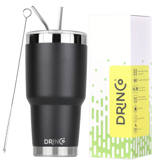 DRINCO® 30oz Insulated Tumbler Spill Proof Lid w/2 Straws (Black)